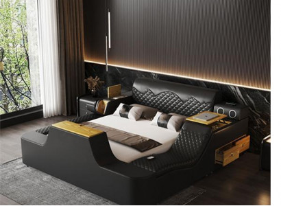 Doppel Luxus Leder Bett Massage Polster Betten Moderne Hotel bluetooth